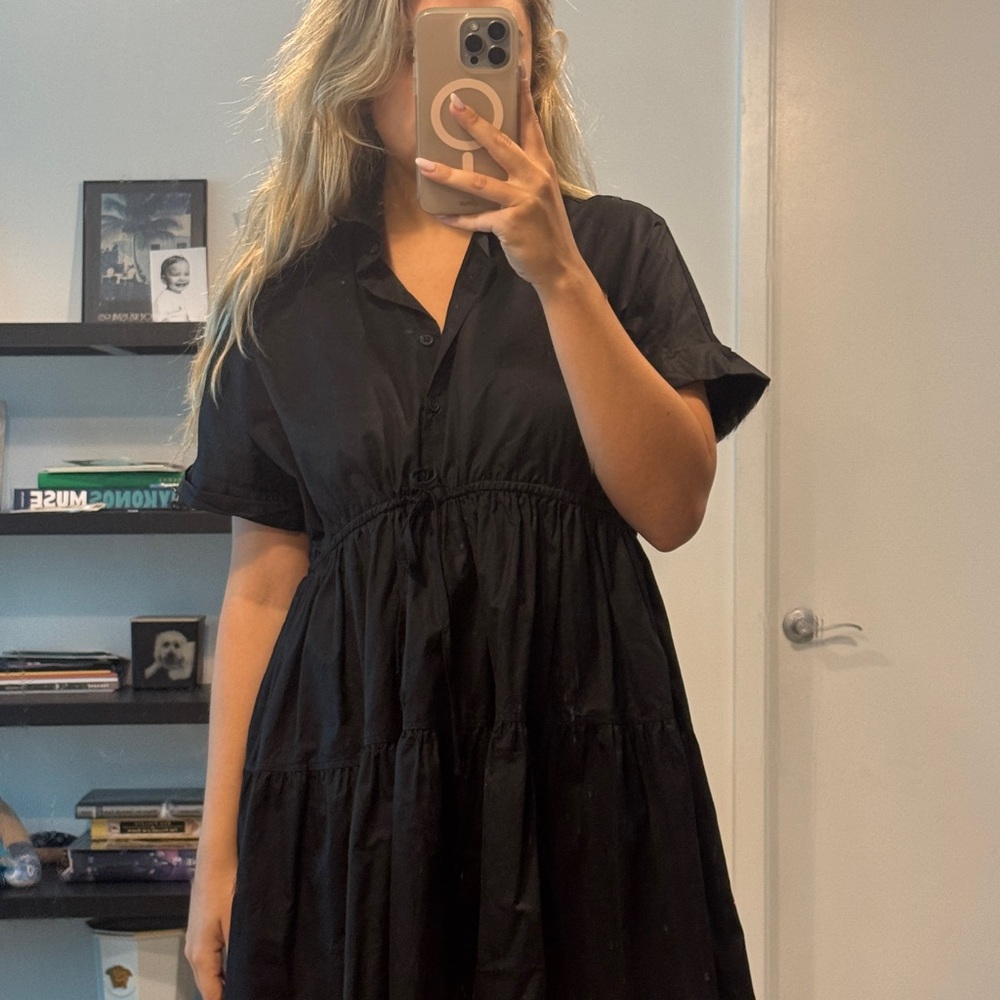 Zara Black Casual A-Line Mini Dress with Collar
